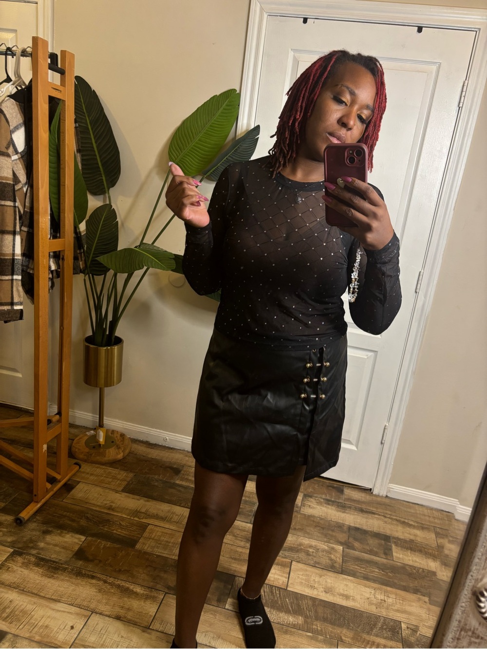 Black Sheer Rhinestone Long Sleeve Top